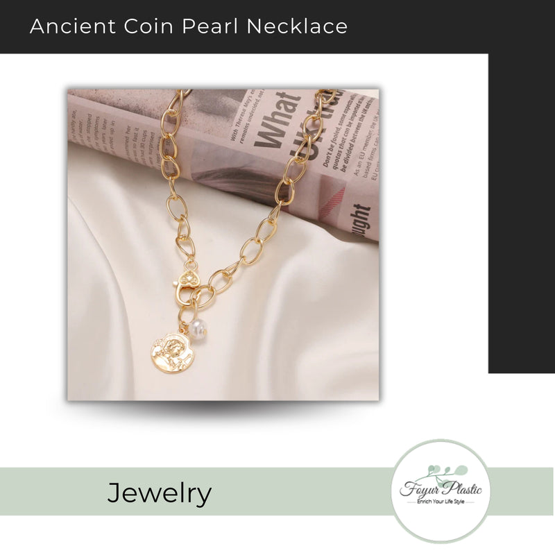 Luxurious Ancient Coin Pearl Pendent Necklace