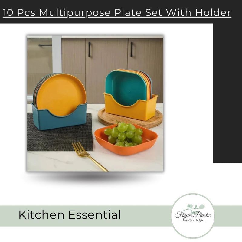 10 Pcs Multipurpose Plate Set With Holder