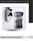 Automatic Hands-Free Wall Mounted Toothpaste Dispenser Squeezer with Detachable 5 Hole Toothbrush Holder