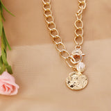 Luxurious Ancient Coin Pearl Pendent Necklace