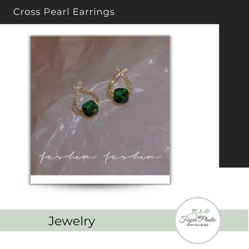 Cross Pearl Earrings( random color )