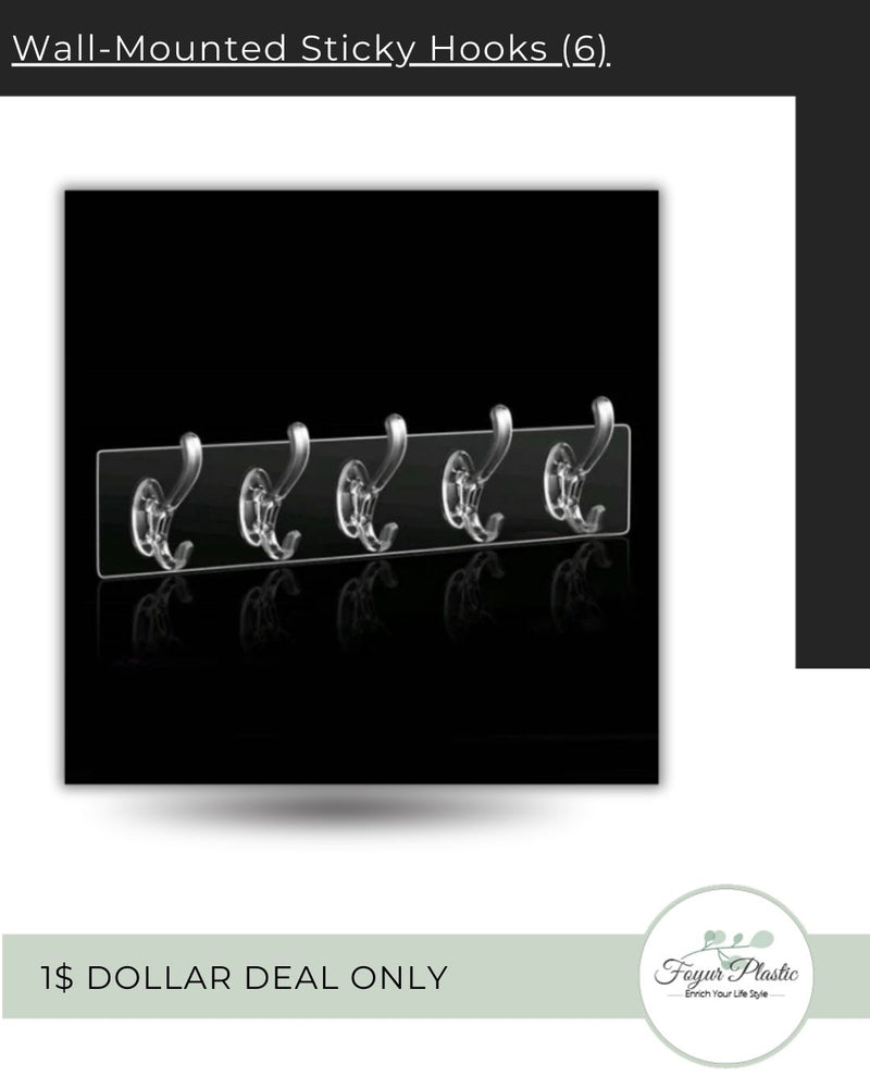 Self Adhesive Wall Mounted Sticky Hooks Strip with 6 Hooks