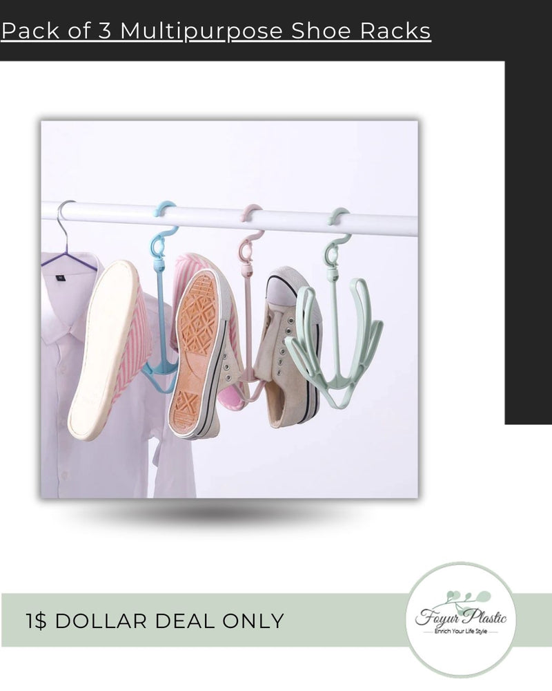 Pack of 3 Rotating multipurpose shoe rack balcony hanger drying shoe rack