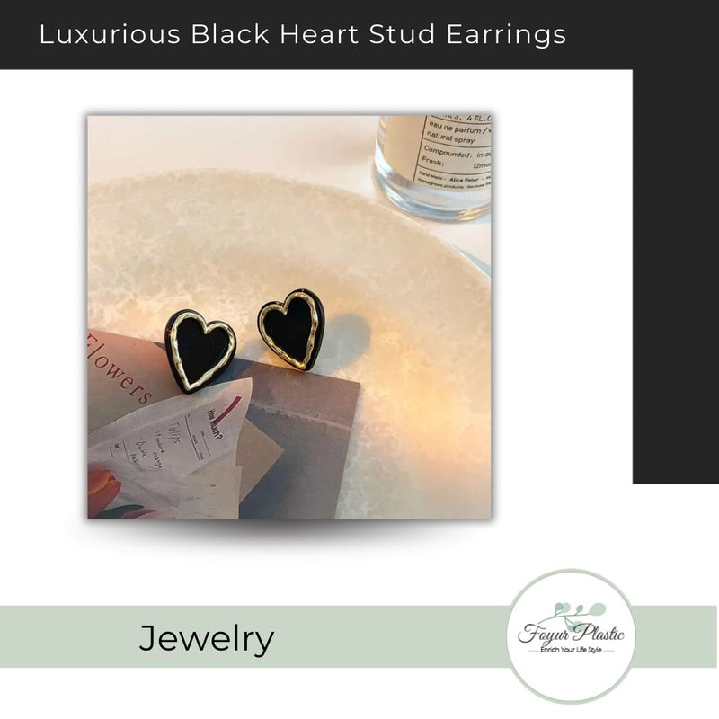 Luxurious Black Heart Stud Earrings