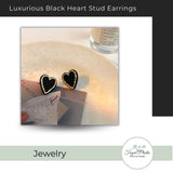Luxurious Black Heart Stud Earrings