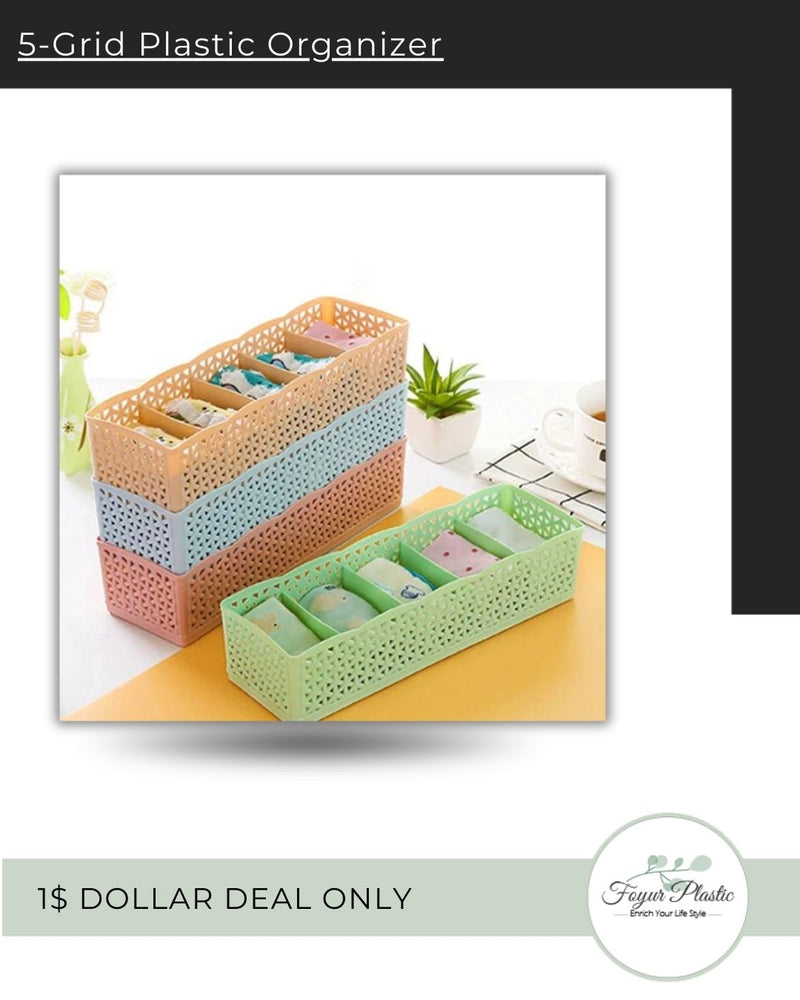 Pack of 1 - 5 Grids Plastic Organizer Storage Box