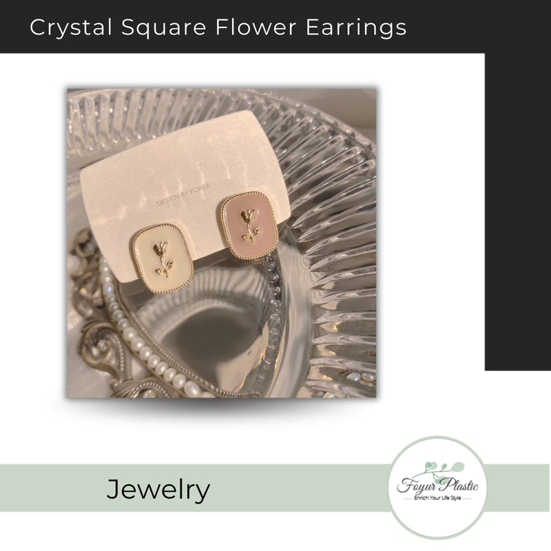 Crystal Square Flower Earrings