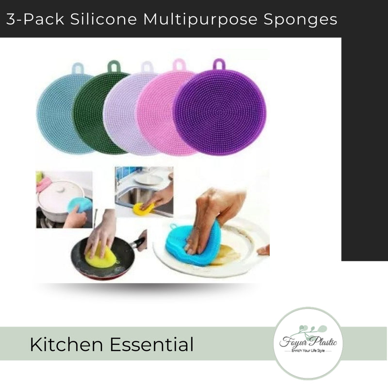 Pack of 3 - Silicone Dish Round Sponge for Multipurpose Use
