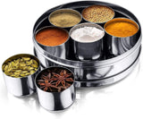 7 Piece Spices Masala Box, Stainless Steel Lid Spice Box With Spoon.