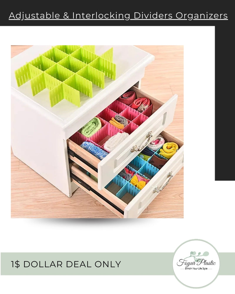 Adjustable & Interlocking Plastic Closet Drawer Dividers Organizers