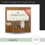 5 Pairs Vintage Pearl Hoop Earrings