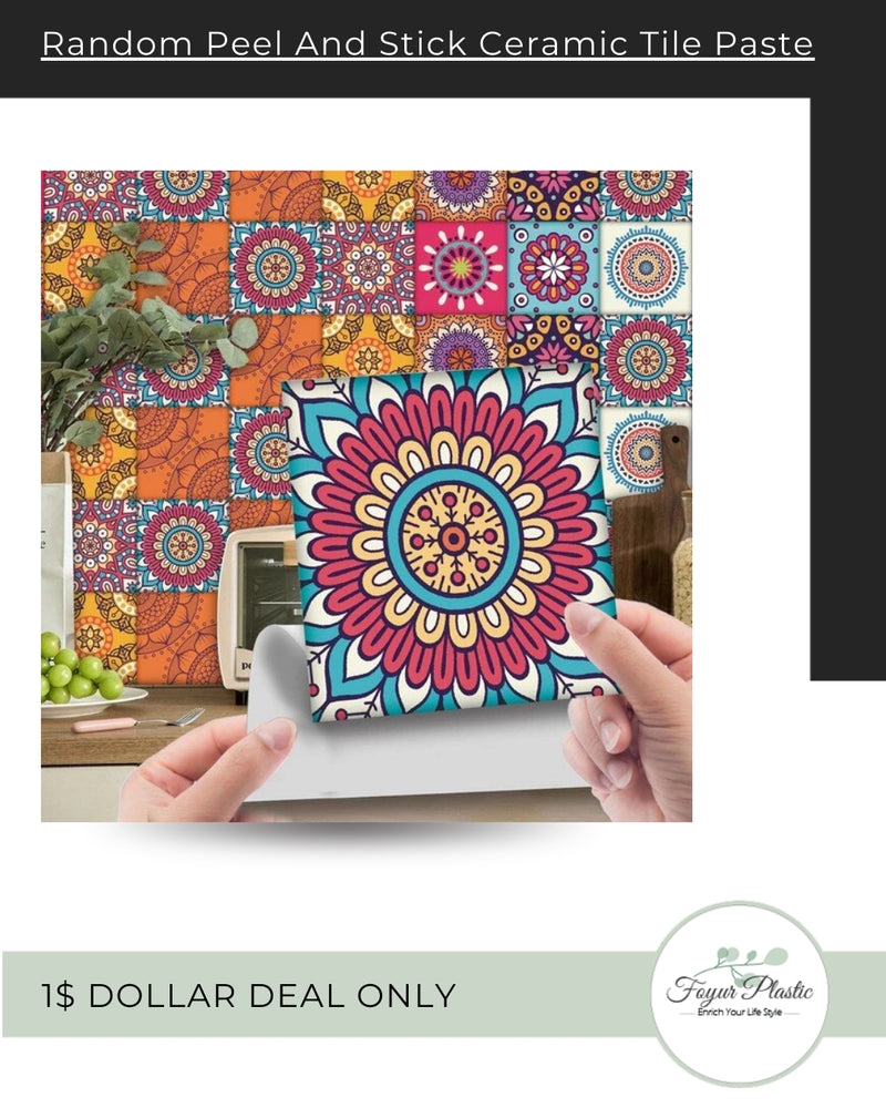 Random Peel And Stick Ceramic Tile Paste - Pack of 12 Pieces.