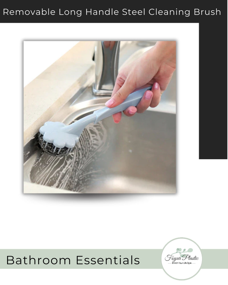 Long Handle Removable Steel Wire Ball Cleaning Brush