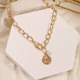 Luxurious Ancient Coin Pearl Pendent Necklace