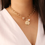 Luxurious Ancient Coin Pearl Pendent Necklace