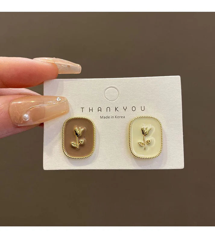 Crystal Square Flower Earrings