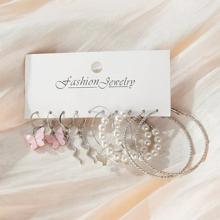 5 Pairs Vintage Pearl Hoop Earrings