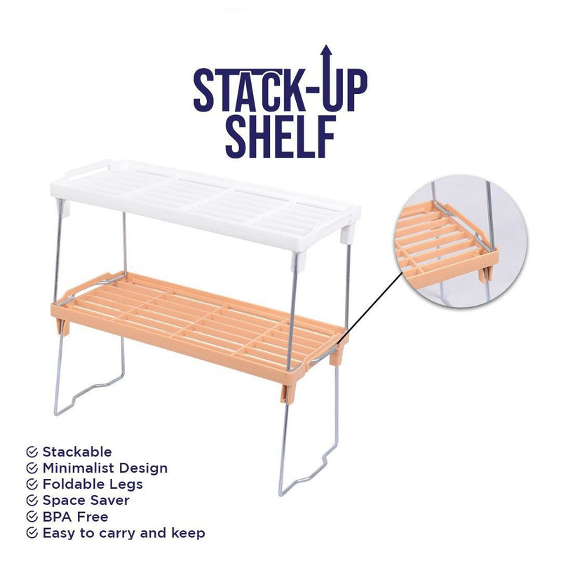 Stack up Shelf, Folding Organizer Rack, Cabinet Shelves Racks, Wall Storage Tray, Stand Jar Rack For Kitchen ( Pack of 01 Piece )