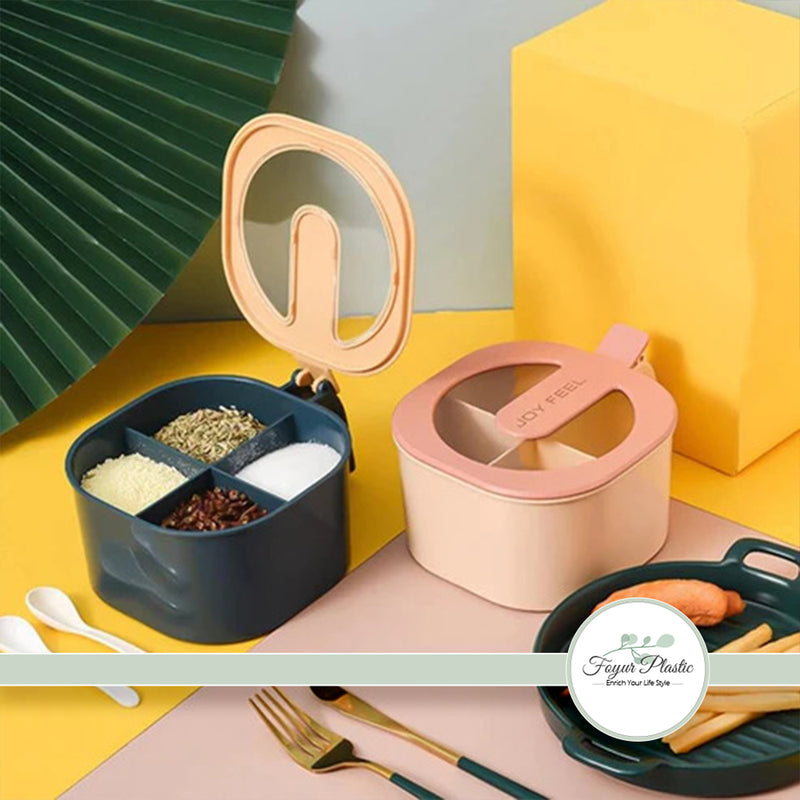 4 In 1 Partition Kitchen Seasoning Spice Box with Spoons