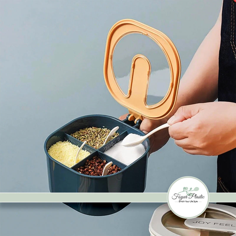 4 In 1 Partition Kitchen Seasoning Spice Box with Spoons