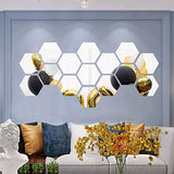 Mirror Wall Stickers, Large Removable, 12 PIeces Acrylic Hexagon Wall Decals Mirror Art DIY for Home Living Room Bedroom Décor, 5 X 4.5 Inch Large Size