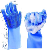 Reusable Silicone Magic Washing Gloves Pair with Scrubber for Kitchen, Bathroom, Car, Pet and Multipurpose Cleaning and Washing ( Pack of 1 Pair )