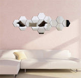 Mirror Wall Stickers, Large Removable, 12 PIeces Acrylic Hexagon Wall Decals Mirror Art DIY for Home Living Room Bedroom Décor, 5 X 4.5 Inch Large Size