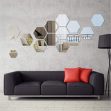 Mirror Wall Stickers, Large Removable, 12 PIeces Acrylic Hexagon Wall Decals Mirror Art DIY for Home Living Room Bedroom Décor, 5 X 4.5 Inch Large Size