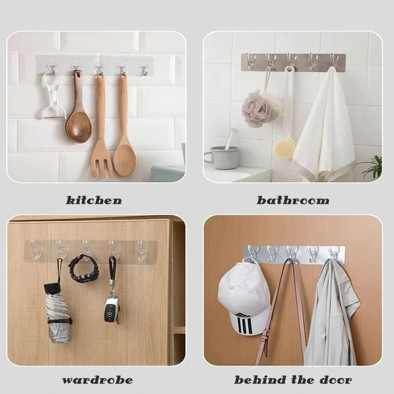 Self Adhesive Wall Mounted Sticky Hooks Strip with 6 Hooks