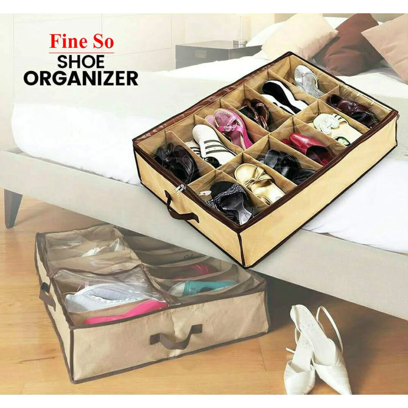 12 Pairs Shoe Storage Rack Under Bed Organizer