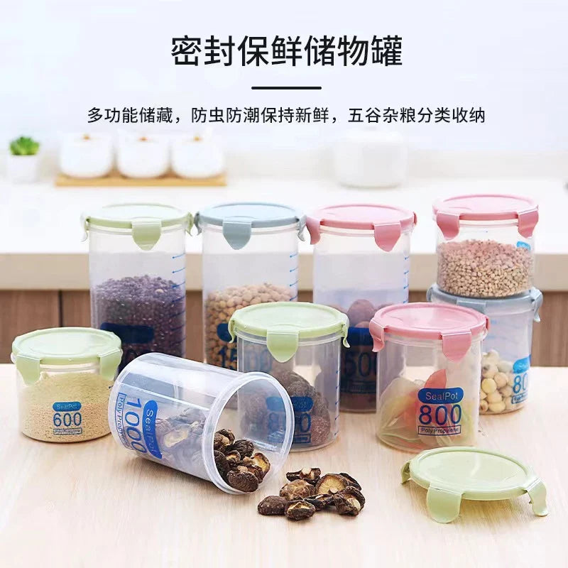 Sealed transparent plastic jar kitchen cereal storage box
