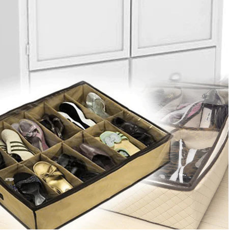 12 Pairs Shoe Storage Rack Under Bed Organizer