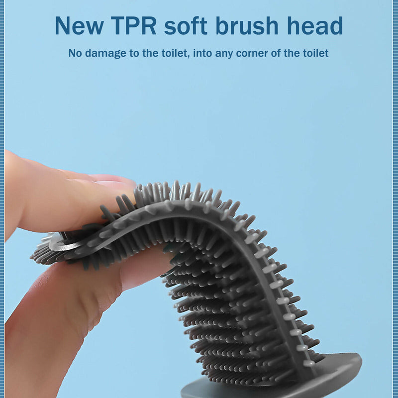 Silicone Toilet Cleaner, WC Flat Head Soft Bristles Brush Leak Proof With Base.