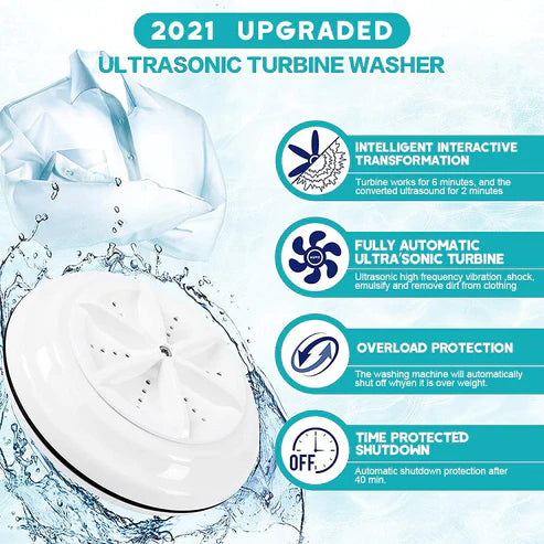 Mini Ultrasonic Washing Machine Portable Turbo Personal Rotating Washer Convenient Travel Home Business Travel